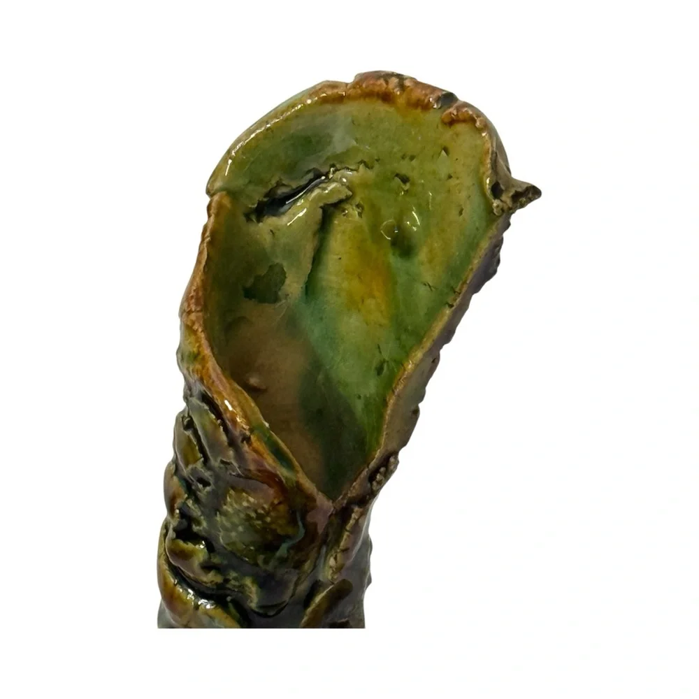 Artisan Textured Handmade Stoneware Vase Iridescent Budapest Hungary 10.25